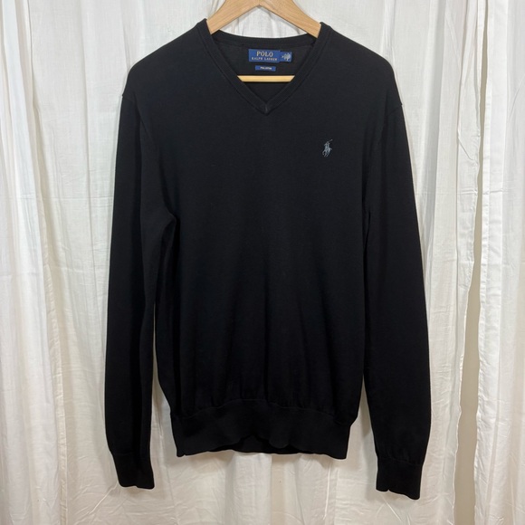 Polo Ralph Lauren 100% Pima Cotton Black V-Neck Sweater Size M - Picture 1 of 8